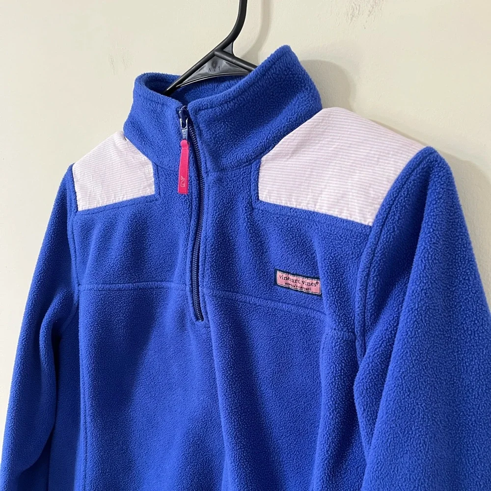 Vineyard Vines Blue Pink Stripe Detail Pullover Fleece Quarter Zip Sweatshirt XS - Picture 3 of 10